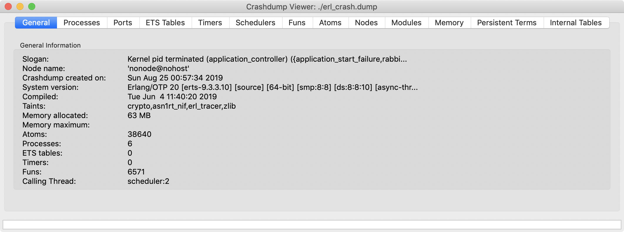 Erlang Crash Dump Viewer